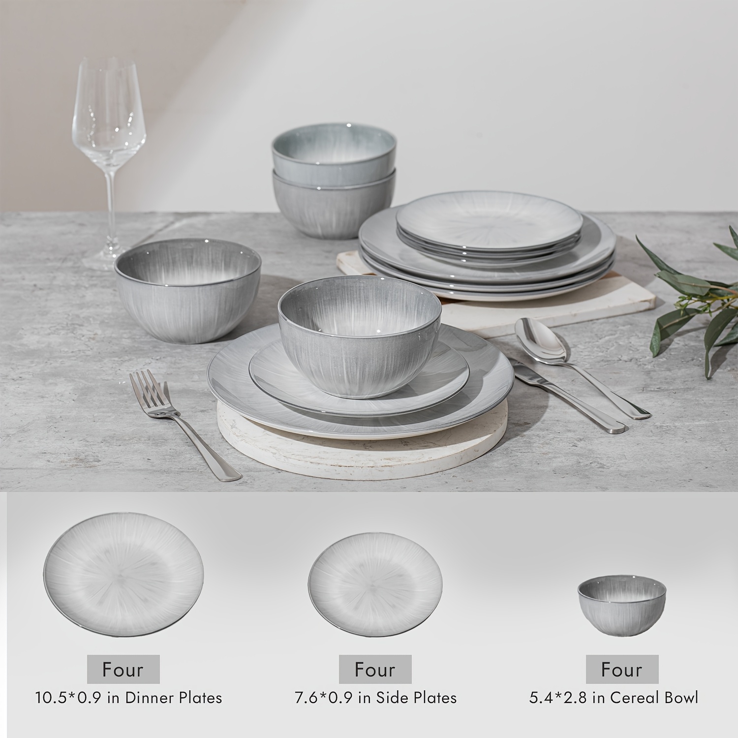 Image of 12pcs Pad-painted Designs Porcelain Dinnerware Set, Service For 4, Kitchen Ceramic Plates And Bowls Dishes Sets, Christmas Gift, Microwave And Dishwasher Safe