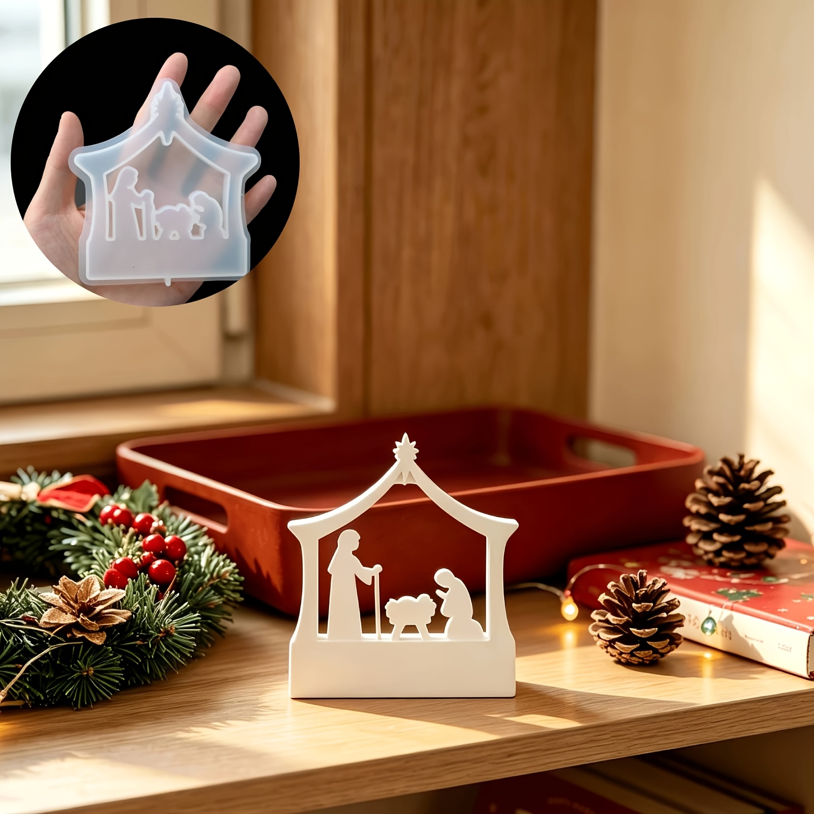 TEMU 1pc Mini Christmas Nativity Mold, 4.09-inch Mini Christmas Nativity Candle Mold, Mini Christmas Nativity Soap Mold, Silicone Resin Mold For