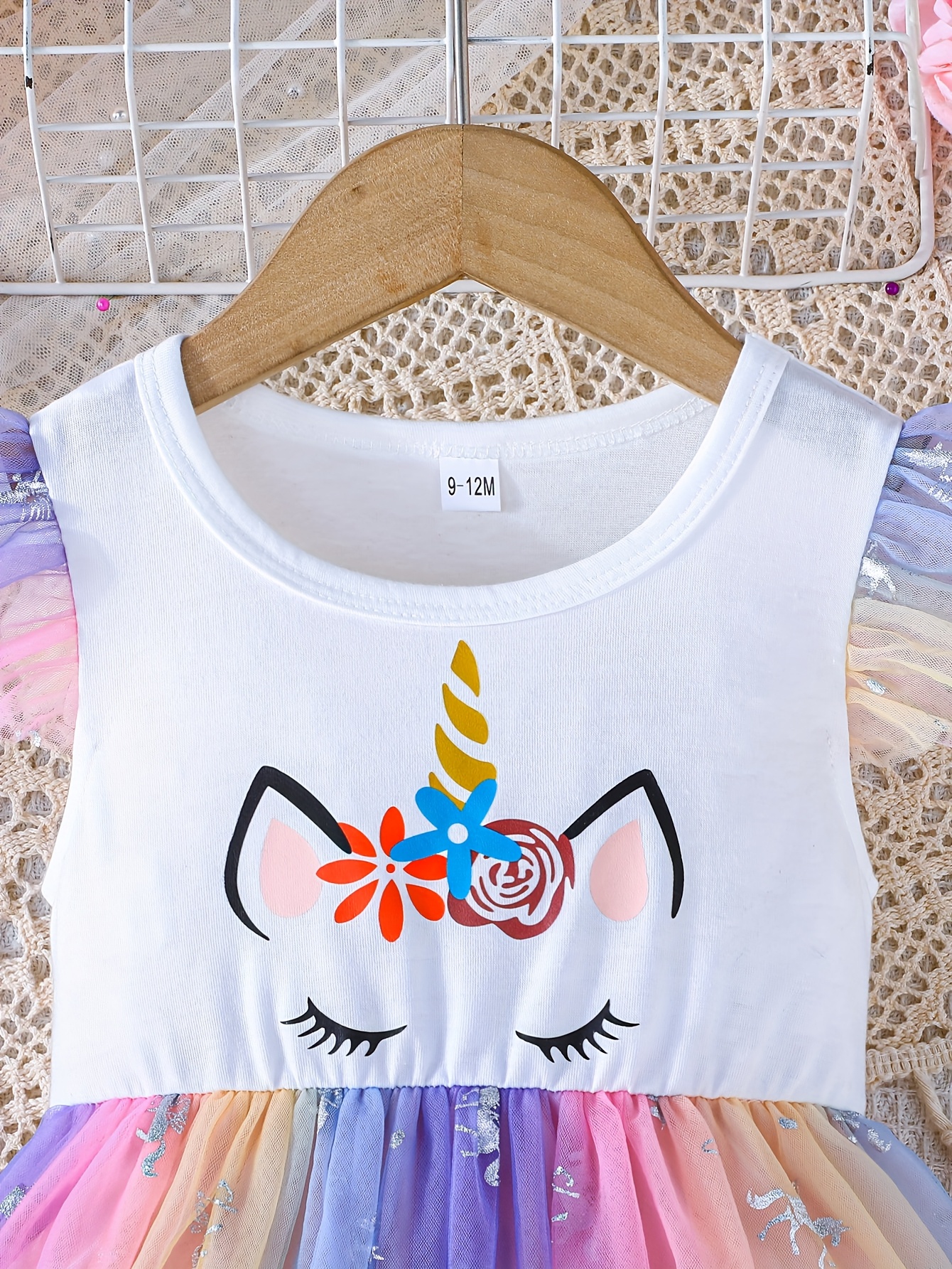 new unicorn print dress featuring elegant rainbow tulle Temu