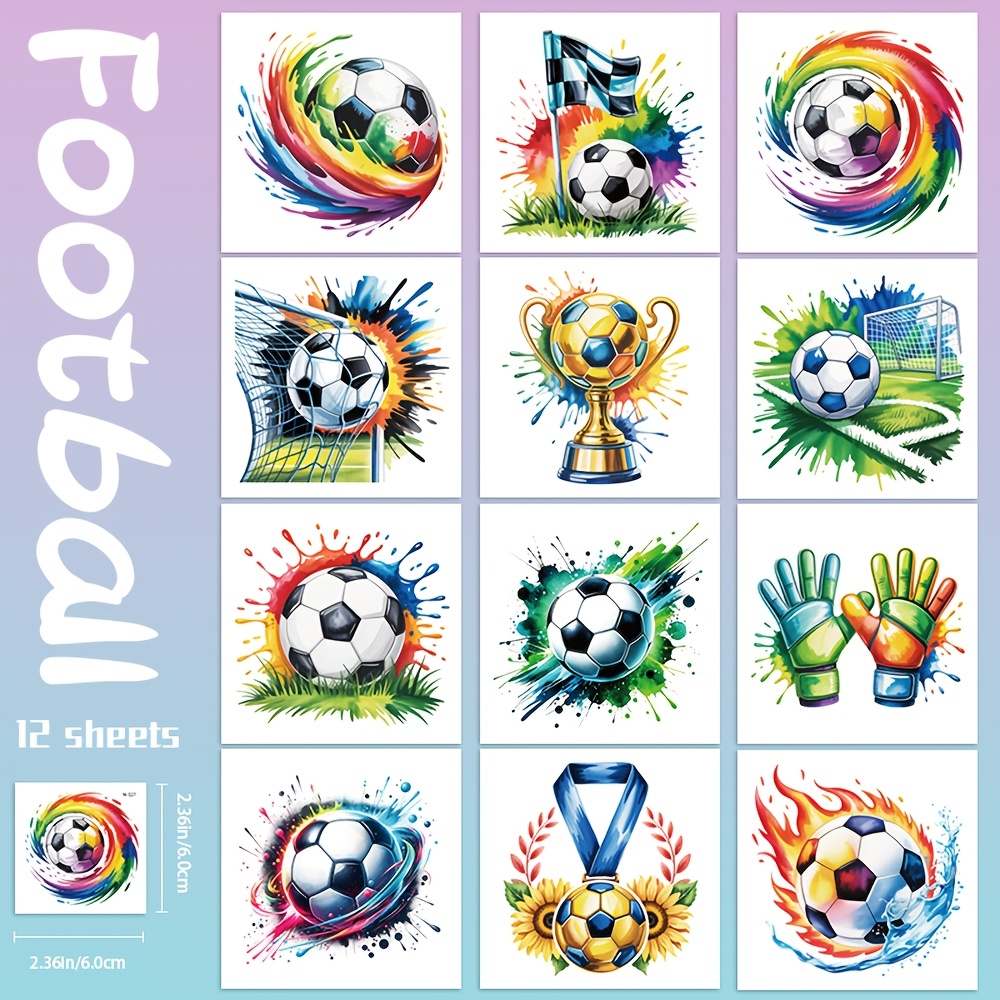 TEMU 12 Feuilles de Tatouages Temporaires Ballon de Football, Autocollants de Tatouage de Football pour Fête de des Fans de Sport, Cadeaux Parfaits
