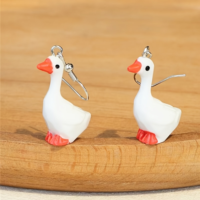 TEMU 1 Paire de Boucles d'Oreilles Mini Pastoraux Décontractées et Mignonnes Canard/Pintade Blanche Amusantes, Style Dessin Animé, Petites Bijoux