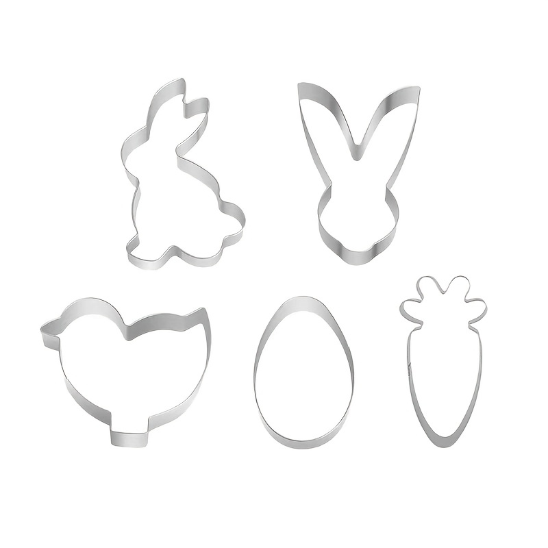 Image of 5pcs Stainless Steel Cookie Set - Heavy-duty 410 Baking Molds With Rabbit, Chicken, Egg Shapes & Animal/party Shapes For Easter, Christmas, - Durable Pastry Stamps For & Professional Bakers
