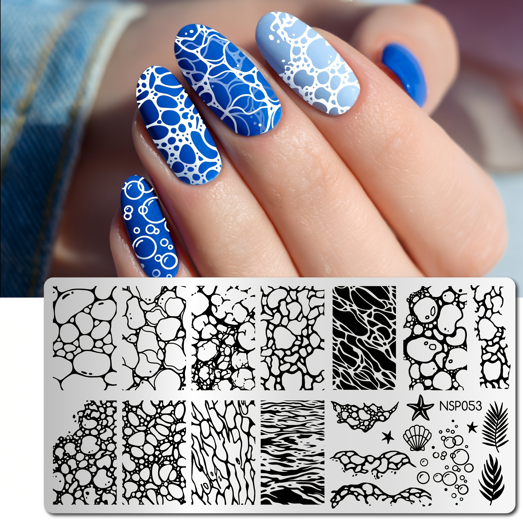 E-shop Nagel-Stempelplatten, Ozeanwellen-Nagel-Stempelplatte, Summer Vibe Nagelkunst-Schablonen für DIY-Nagelkunst, Maniküre-Salon-Zubehör