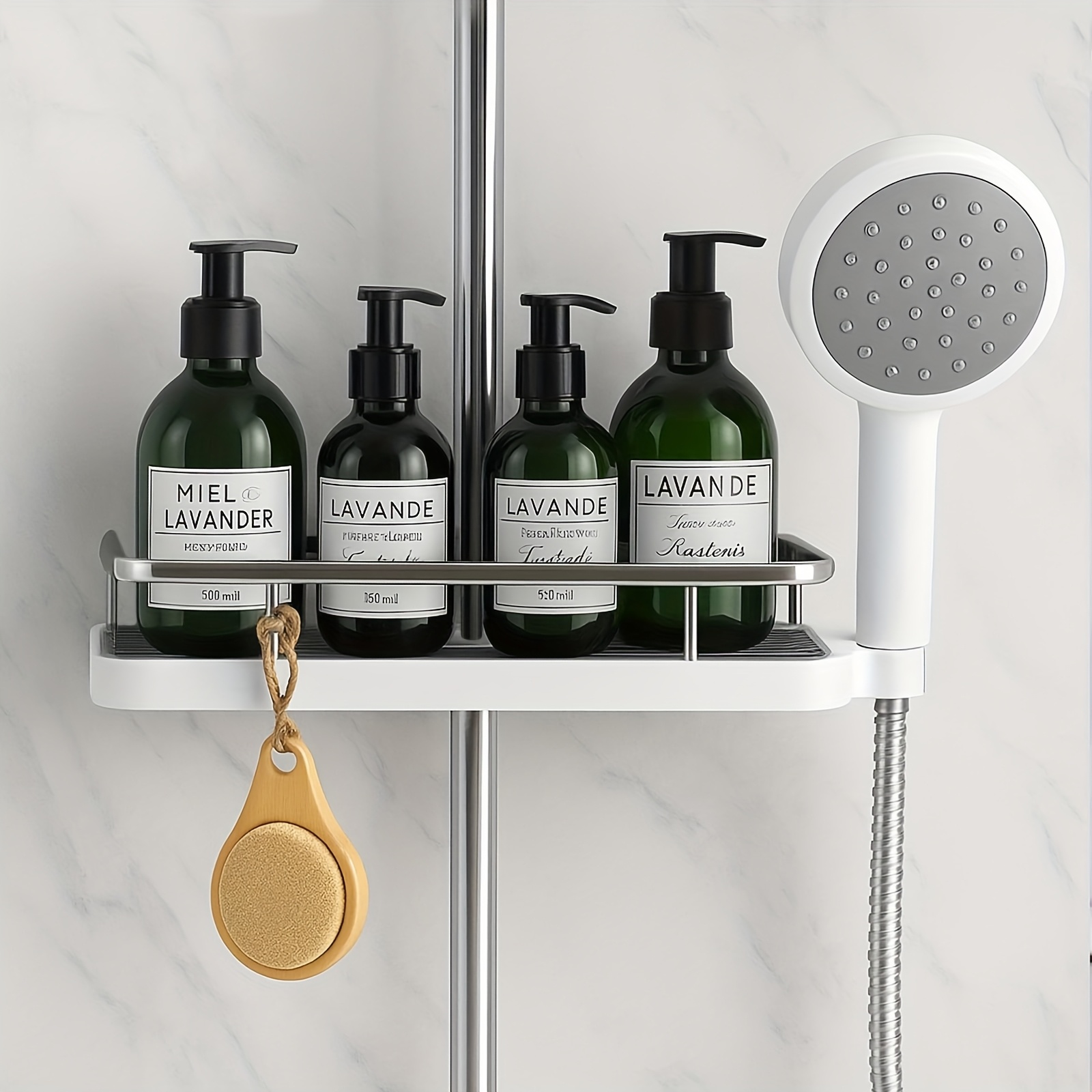 E-shop 18mm - 25mm Duschablage ohne Bohren 2 Stück Duschablage ohne Bohren Duschkorb zum Aufhängen Shampoo-Halter für die Dusche für Duschstange Weiß