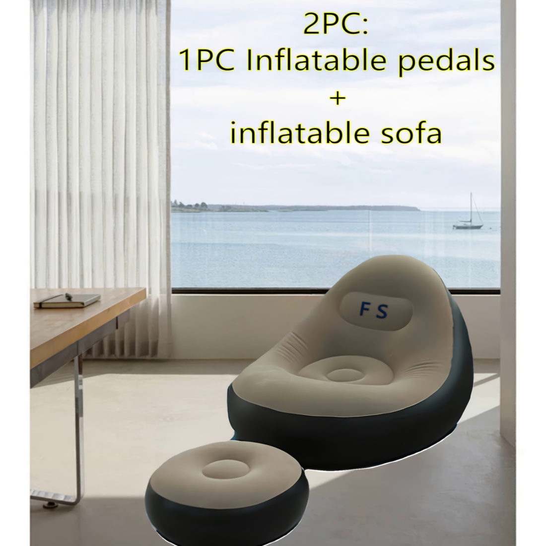 2pcs inflatable sofa bed with footrest portable plush velvet folding lounge chair for camping hiking home relaxation air pump non waterproof pvc universal fit details 0