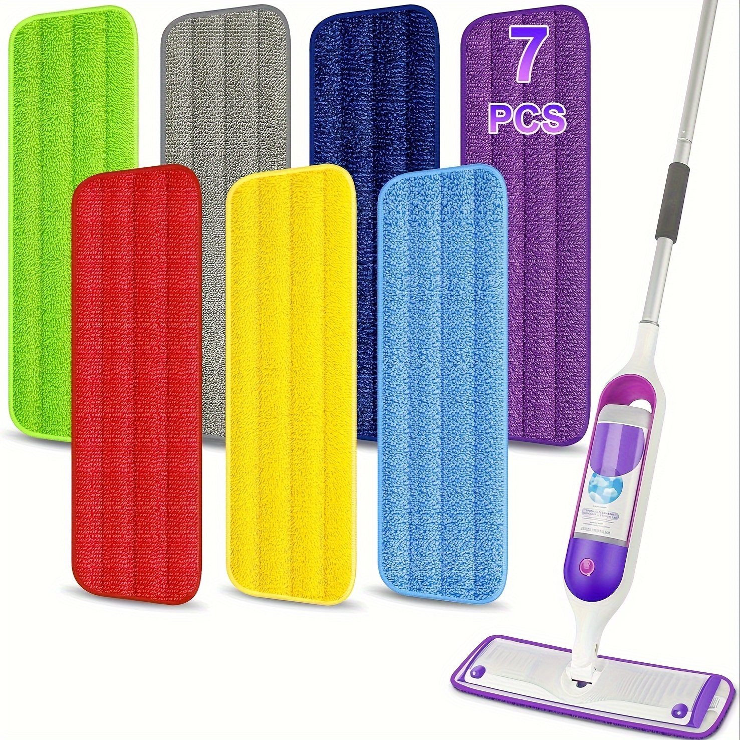 

7pcs Vibrant Microfiber Mop Pads - Reusable & Washable, Strong Absorbent Power Mop Refills For All Floor Types, Compatible With Brands