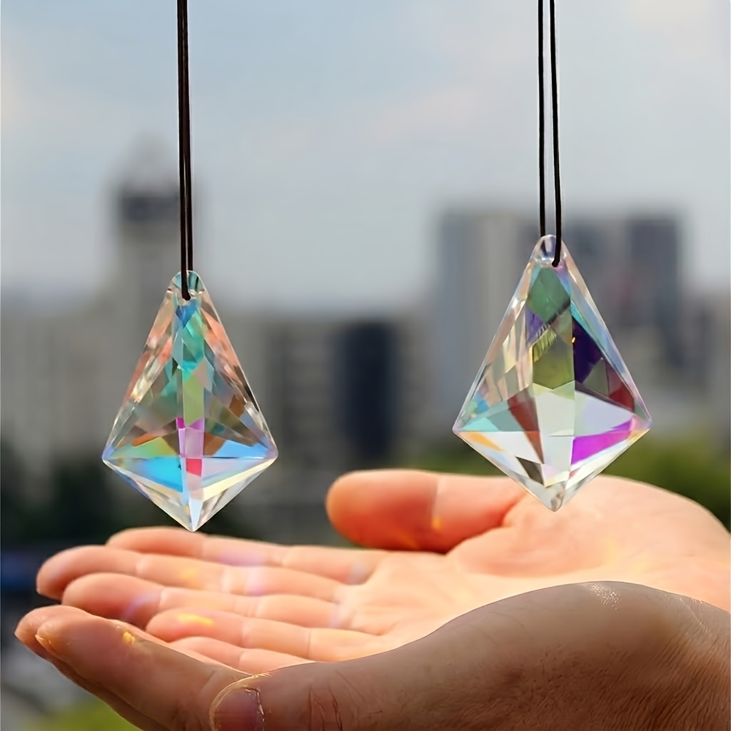 TEMU 1pc/2pcs Crystal Horn Colorful Transparent Ba Color Hanging Prism Sun Catcher Beautiful Garden Decoration