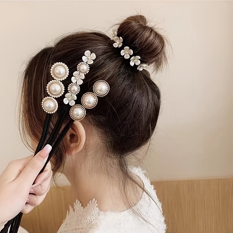 

Elegant Pearl & Flower Hair Bun Maker - Vintage Style Resin Hair Styling Tool For Women And Girls, 14+