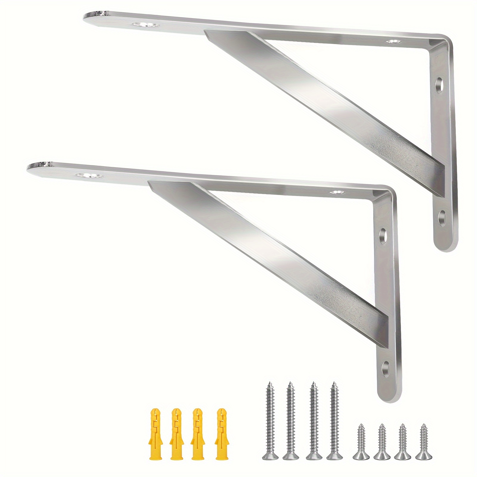 

2pcs Heavy Duty Stainless Steel Shelf Brackets 8"x5", Space-saving Diy Wall Support With Screws, Solid , 90 Degree, Shelf Support