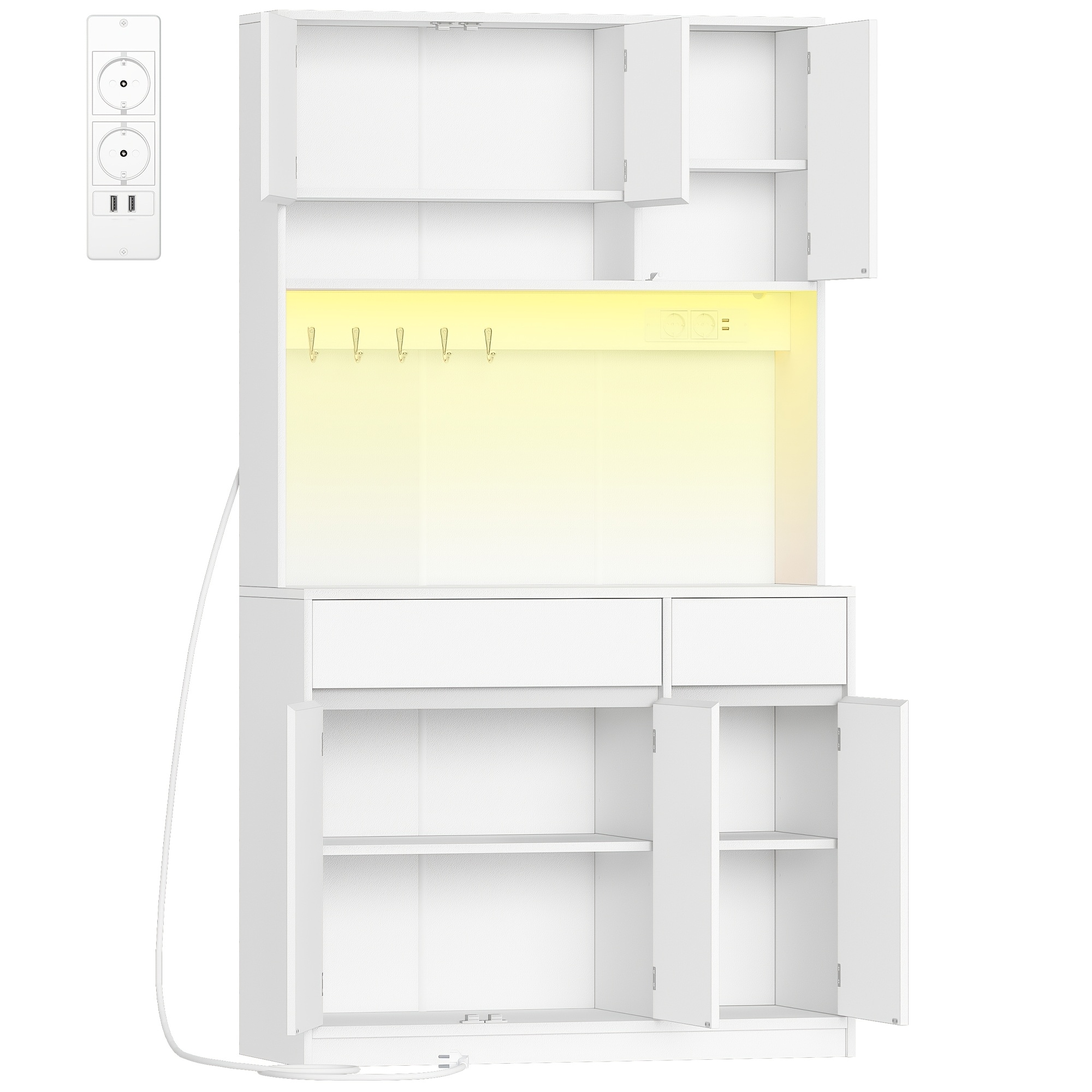 Modern Tall Kitchen Cabinet With Led & Stations Suitable For, Sideboard/cupboard With Adjustable Shelves, Worktops, 2 Drawers, /plywood, -standing ()