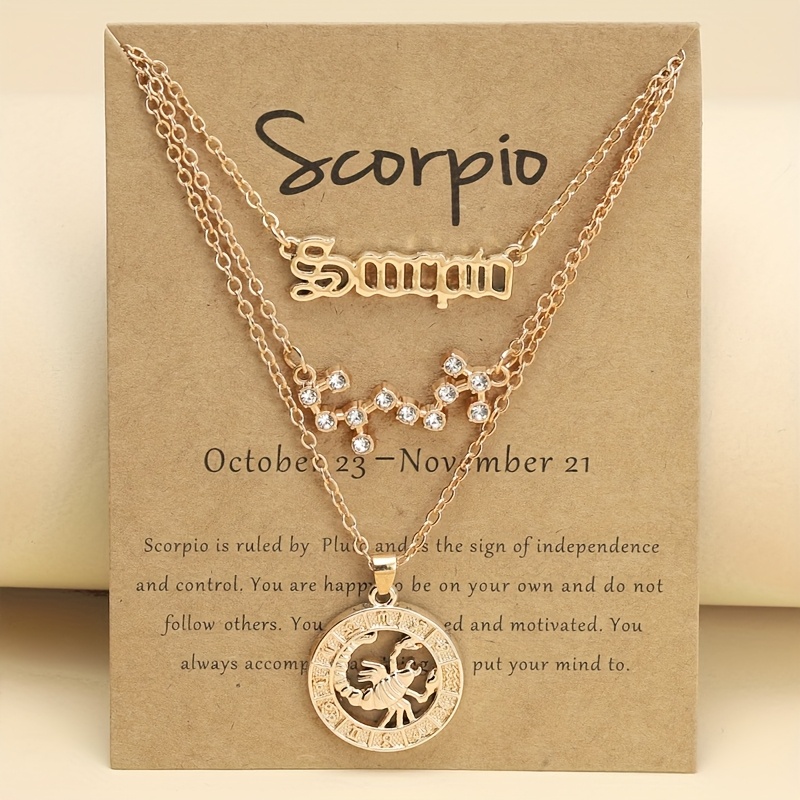 TEMU 3pcs/set Zodiac Constellation Necklace Zodiac Animal Shape Retro Letter Pendant Layered Clavicle Chain Set Suitable For Girlfriend's Gift
