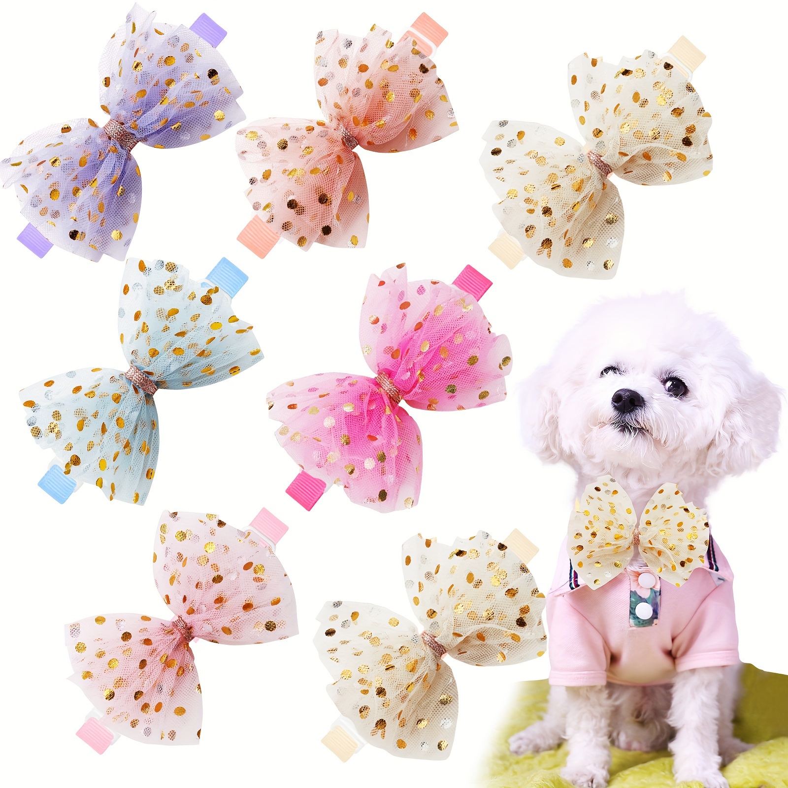 

10pcs Assorted Polka Dot Lace Pet Bow Ties - Cute For