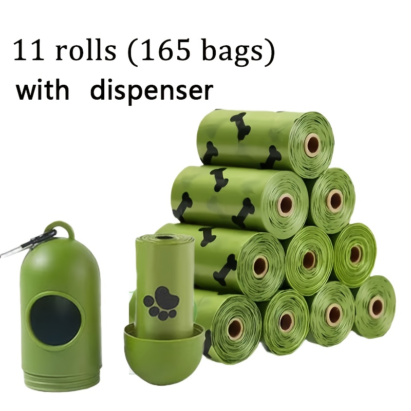 TEMU 11 Rolls (165 Bags)/33 Rolls (495 Bags) Of Thickened Pet Waste Bags With 1 Dispenser Included. Extra-thick Dog Poop Bags, Sturdy Leak-proof Cat