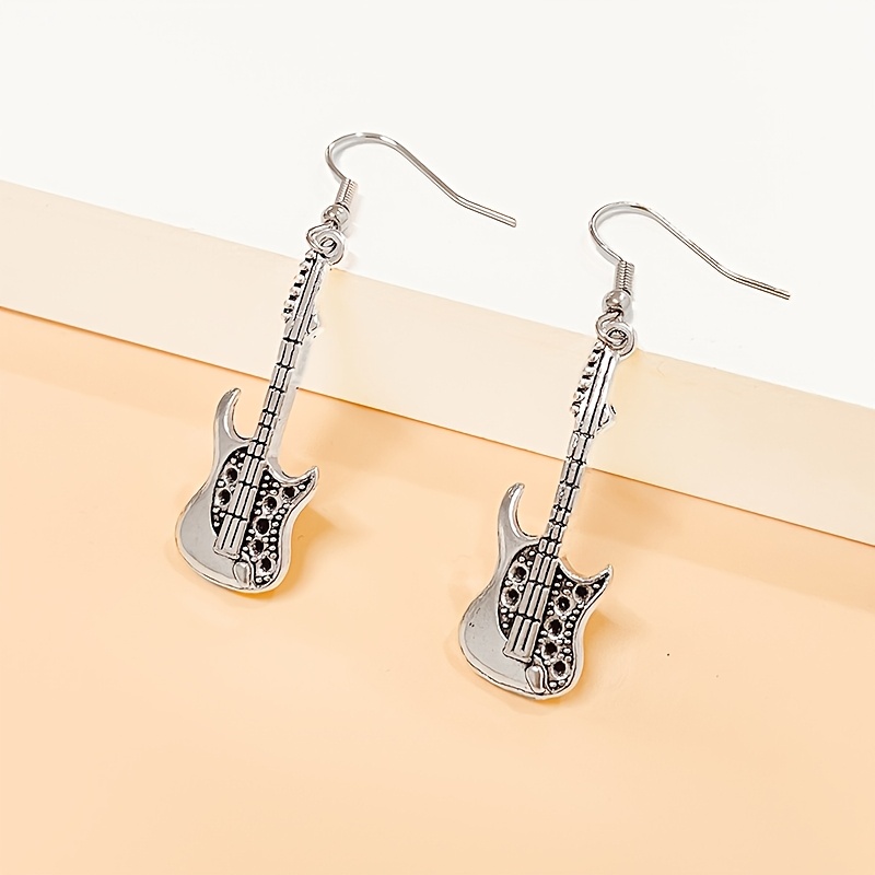 TEMU 1 Pair Fashion Alloy Guitar Design Women Daily Wear Jewelry Gift Pendant Earrings