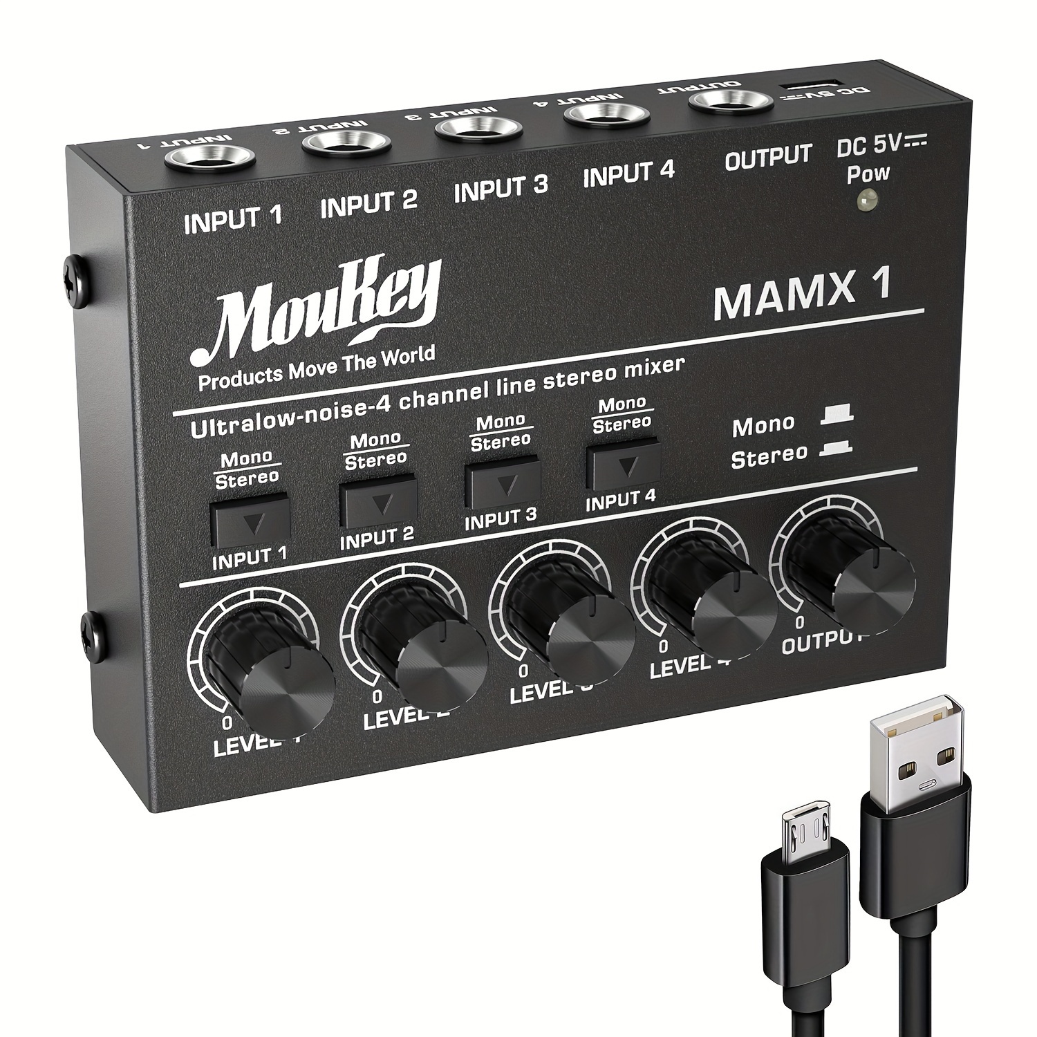 

Moukey Mini Audio Mixer Line Mixer, Dc 5v, 4-stereo Ultra, Low-noise 4-channel For Sub-mixing, For Small Clubs Or Bars, As Guitars, Bass, Keyboards Mixer, 2021 New Version-mamx1