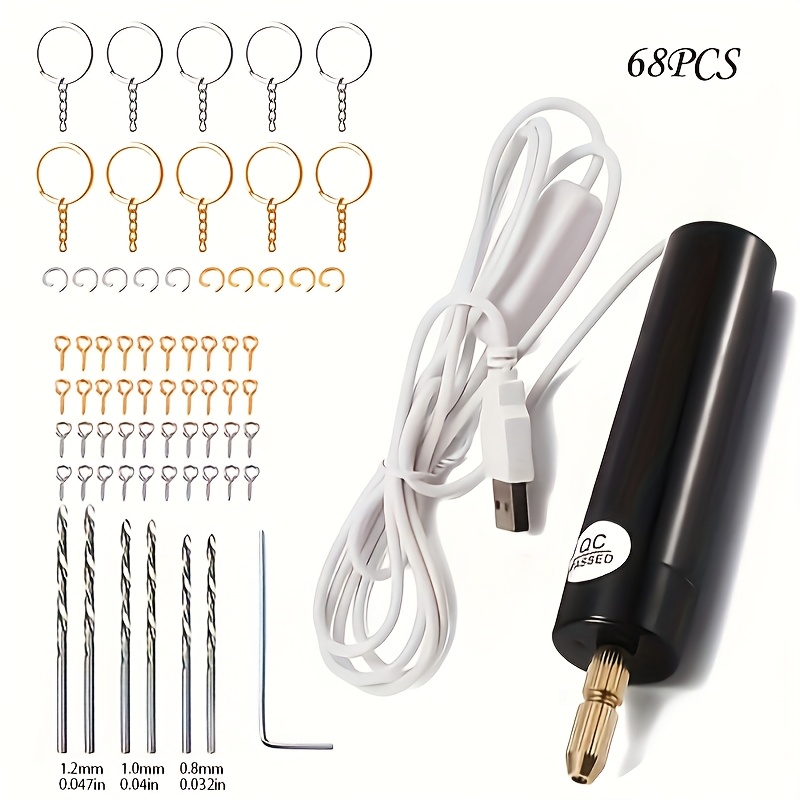E-shop 68-teiliges Mini-Elektrobohrer-Set, USB-betrieben, kleiner Bohrer, Perlenhandwerk, Lochstecher, stiftförmiges elektrisches Schleifset