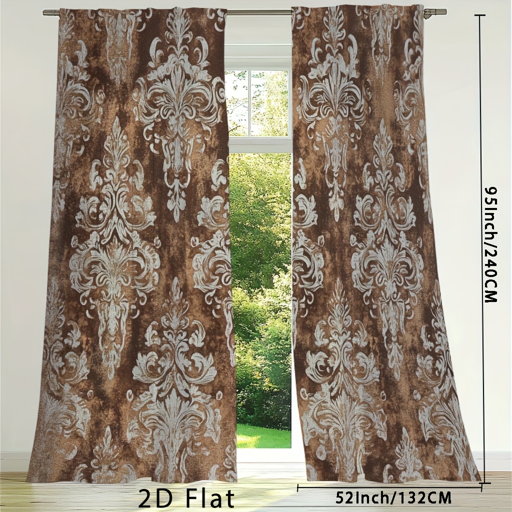 TEMU 2d Flat, 2pcs, 2d Flat Bohemian Floral Curtains, Small Window Curtains, Cheap Curtains, Cheap Curtains, Window Blackout Curtains, Livingroom