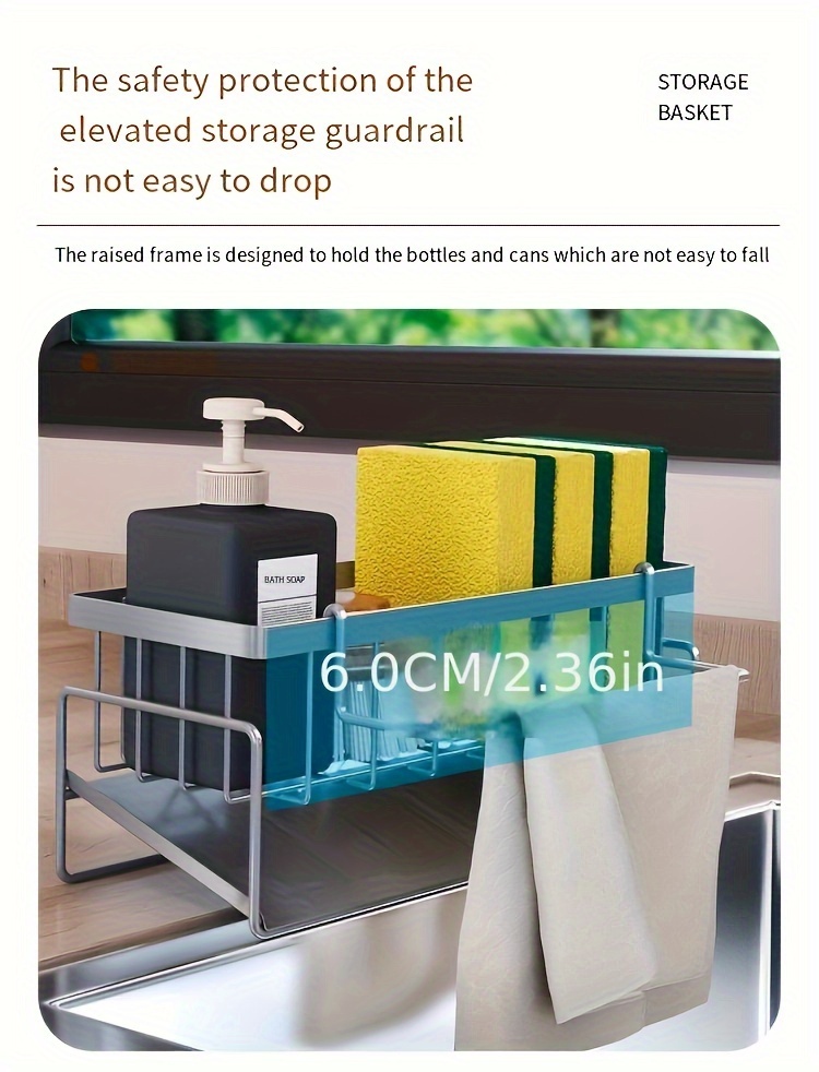 popular   versatile kitchen bathroom faucet organizer with sponge and towel holder   plastic battery free details 7