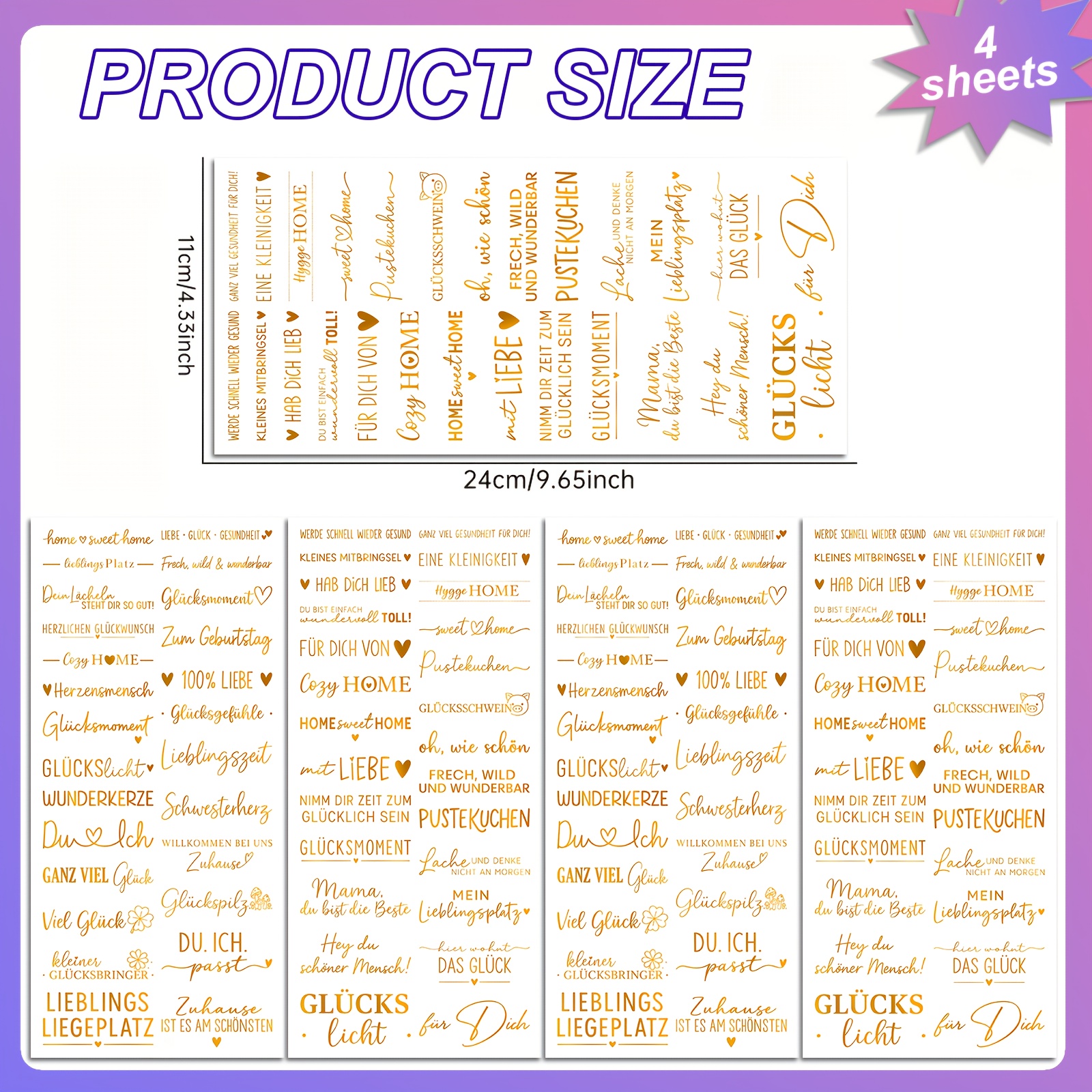 Image of 4-sheets Bilingual, Life Quote Stickers By Deying. Stickers Used To Decorate Cups, Candles, Gift Tags, Glass Jars, Ceramic Items, And Candle Holders. The Stickers Messages With Golden Accents