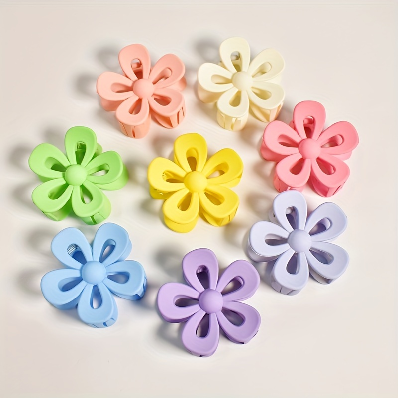 

8pcs Matte Flower Hair Claws For Women, Hollow Design In Assorted Colors, Cute Bohemian Style, Ideal For Long, Thin, And Half-up Hairstyles