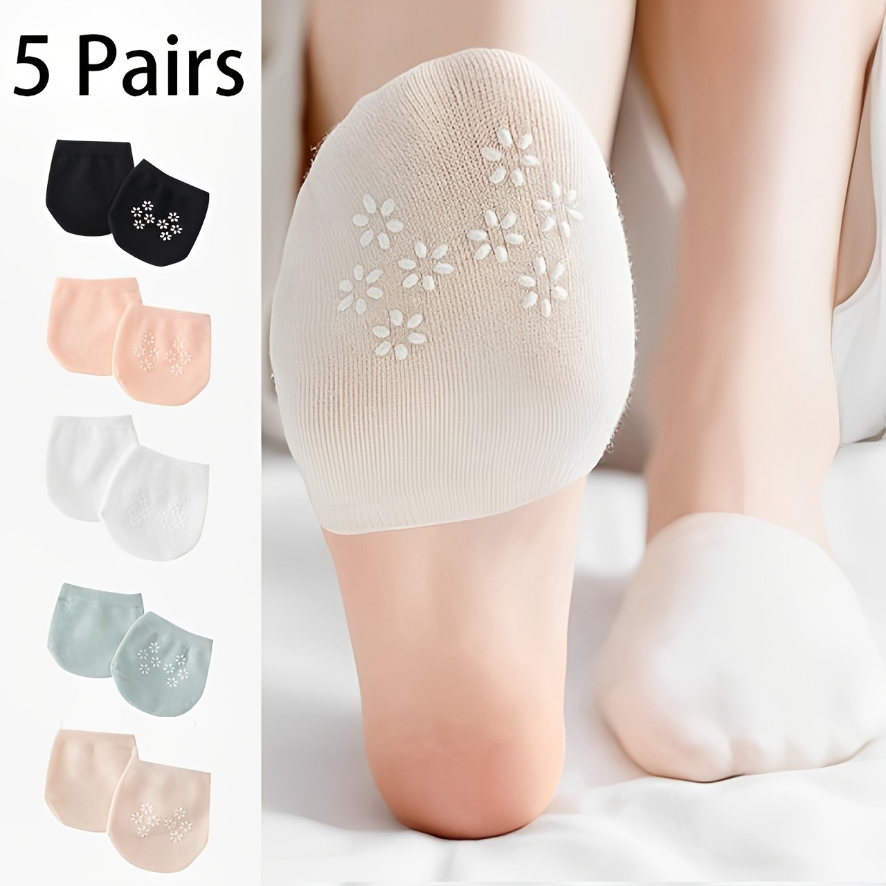 

5 Pairs Non-slip Half Palm Socks, Breathable Invisible High Heels Socks, Women's Stockings & Hosiery