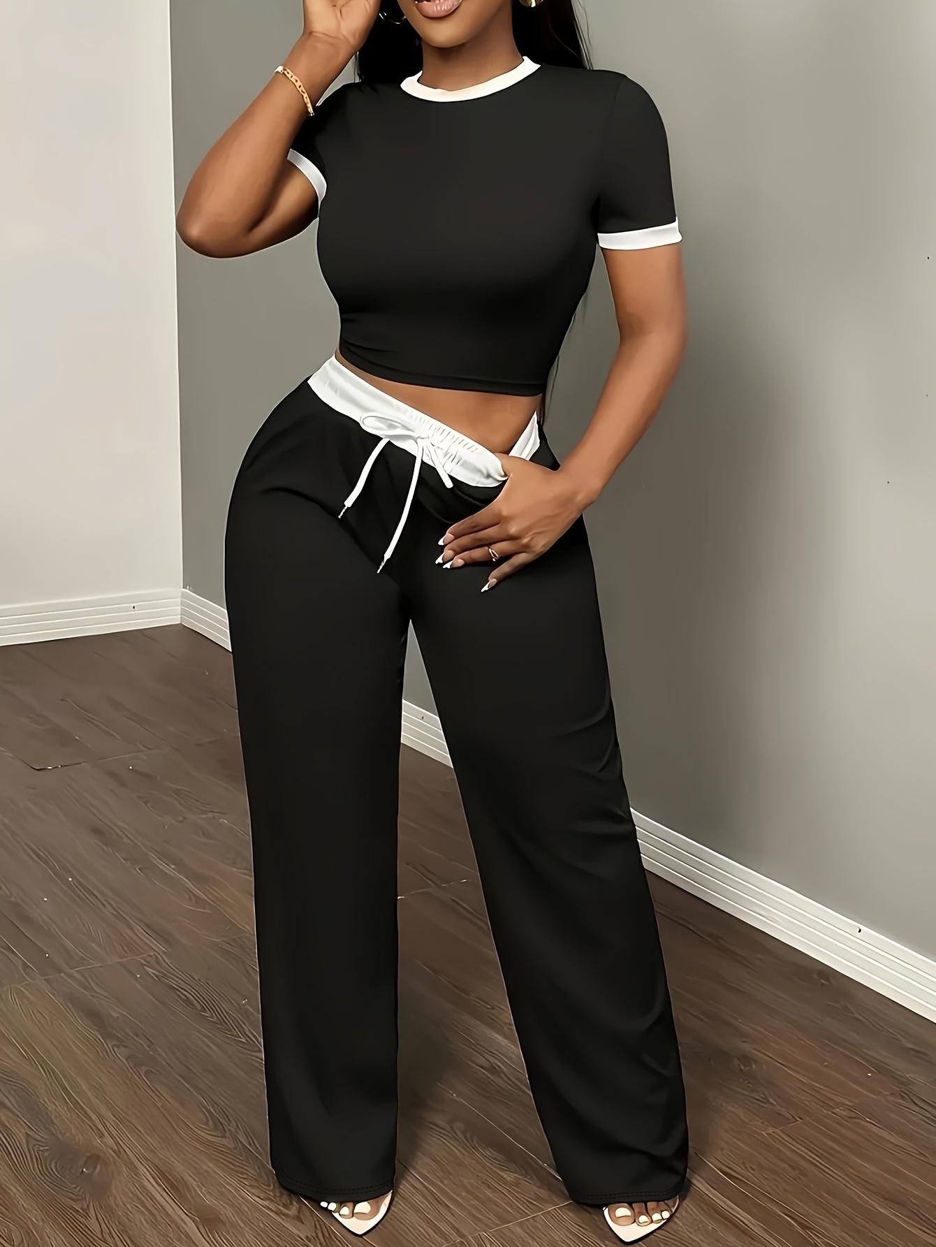 womens plus size casual sportswear set short sleeve crop top