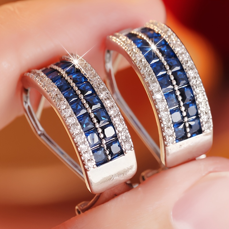 Women's Dazzling Blue/White Cubic Zirconia Stud Earrings
