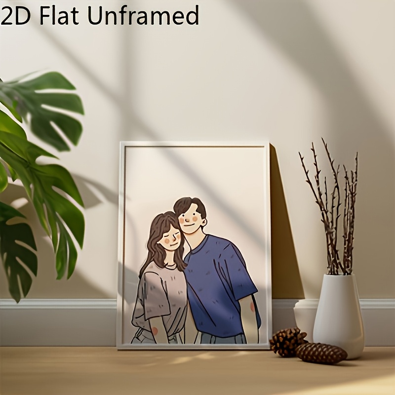 TEMU 2d Flat, 2d Flat, Unframed, Custom Couple Cartoon Portrait, Love-themed Canvas Art, Poster Print, Ideal For Holiday Gifts And Home Decor, Easy