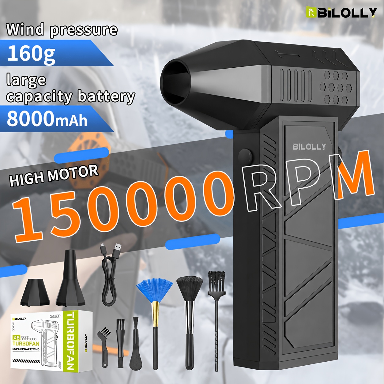 TEMU Bilolly - 100000/130000/150000 Rpm Portable Blower - Compressed Air Duster - Cordless Powerful Fan | Cooling Handheld Turbo Fan For Dusting, ,