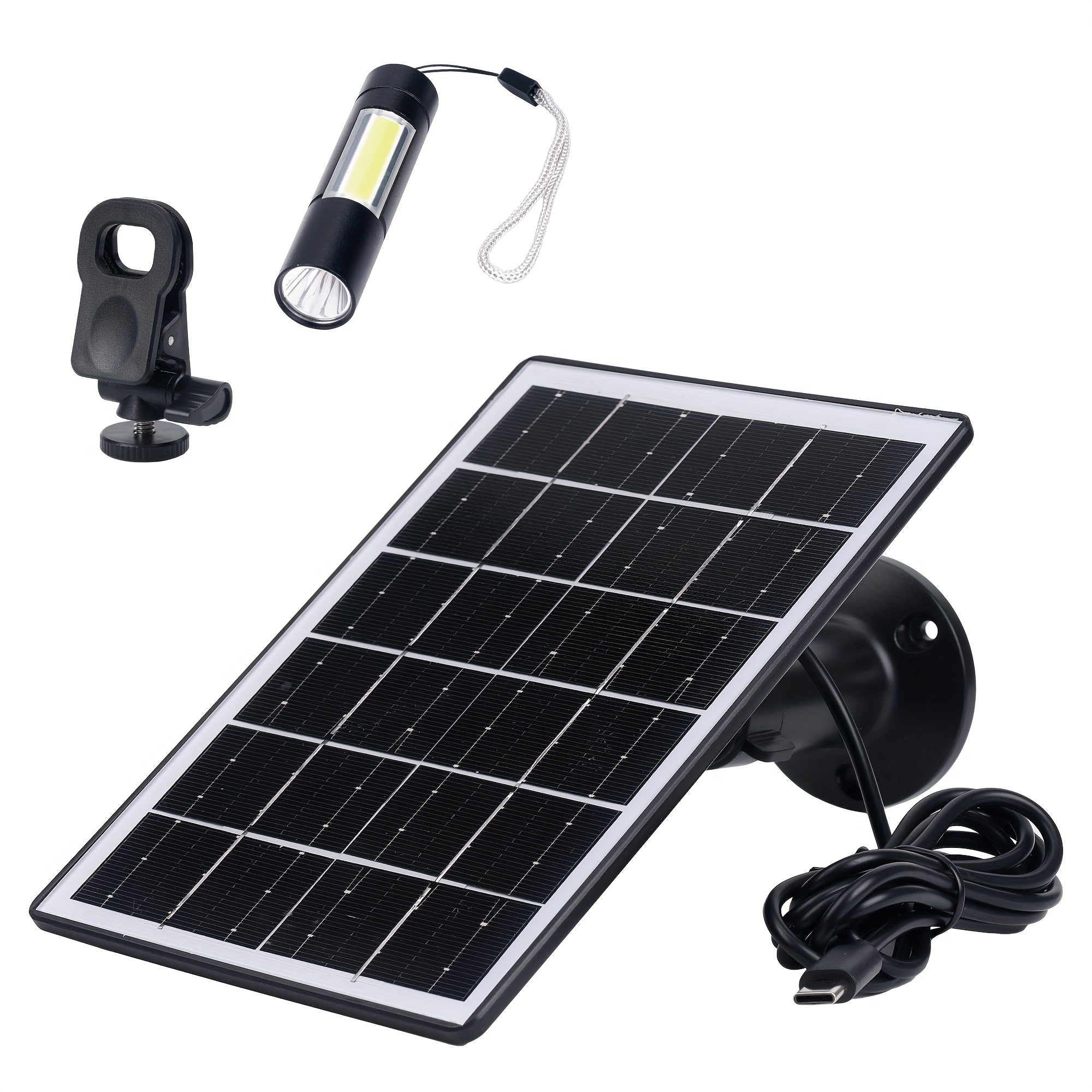 5w solar panel with 5200mah built-in battery - portable solar charging station, usb-c/usb-a fast charging, 5v outdoor power bank for security cameras, doorbells, lights, phones, fans, emergency backup power - compact & lightweight design with 360° mounting, compatible with micro usb/type- , ideal for camping, hiking, and emergency use, solar-powered with voltage regulator icc Product details 1