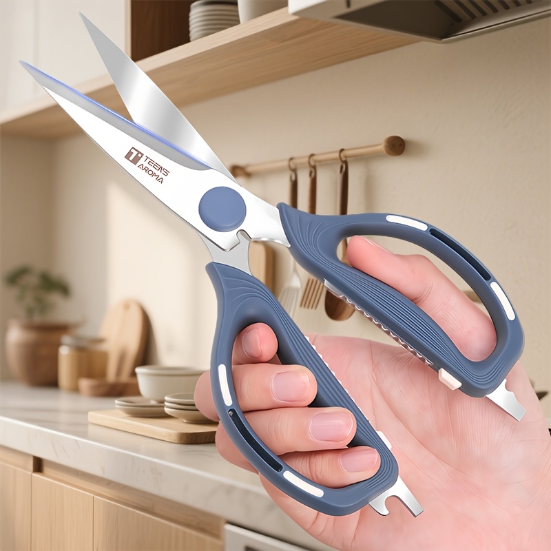 TEMU Multifunctional Heavy-duty Kitchen Scissors - 1pc, Flexible Handle With Thickened Sharp For Cutting Chicken Bones/meat And Vegetables. Household