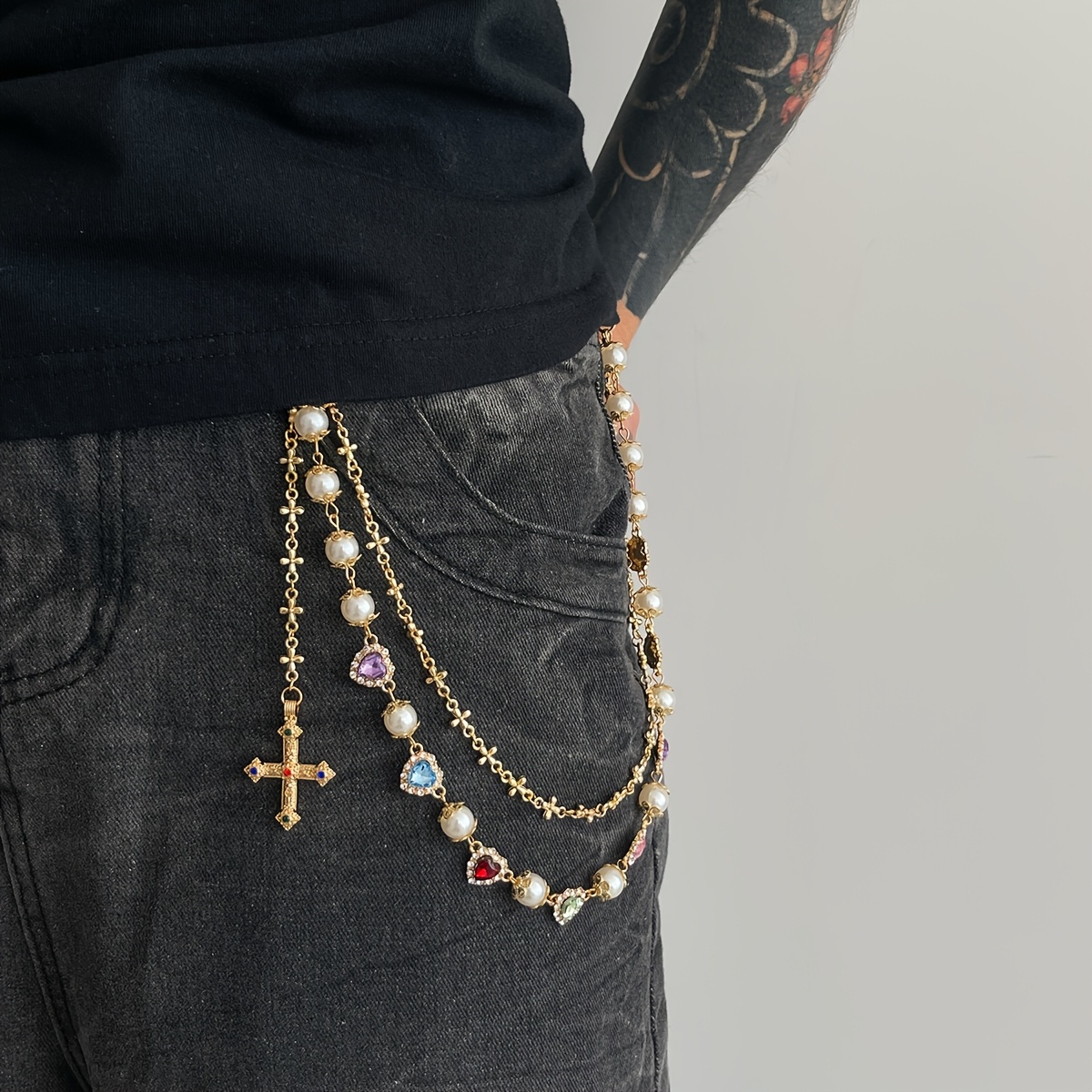 1pc Black Friday Wallet Chain, Punk Pants Chain with Cross Pendant,  Hypoallergenic Halloween Jewelry Gift for Men