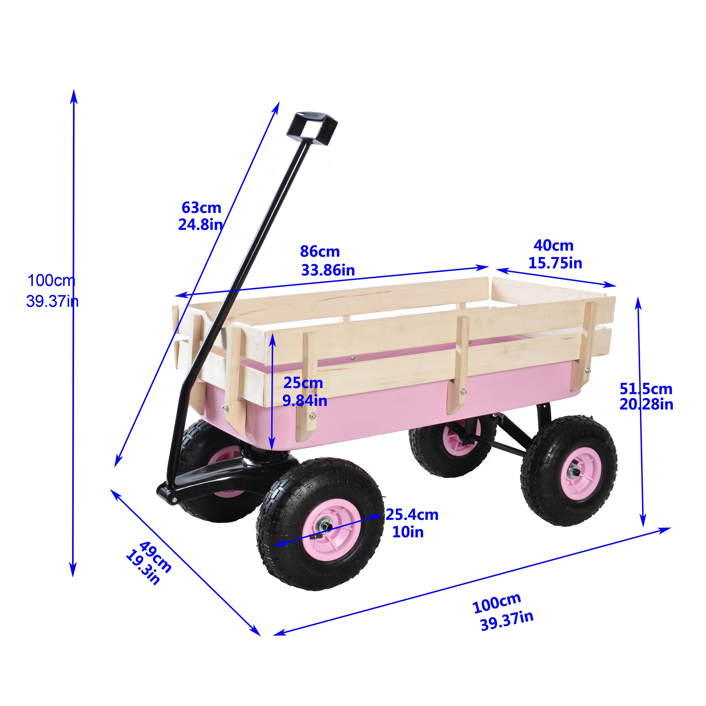 

Outdoor Wagon, All Terrain Traction Car W/wood Railing And Air Tires, Suitable For Garden Park