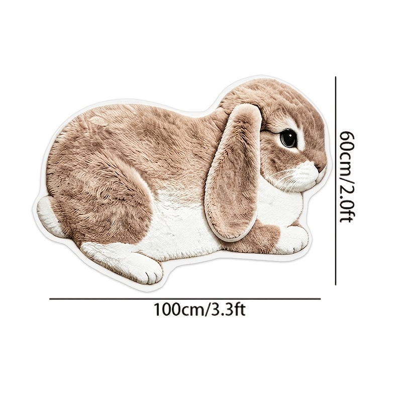 TEMU Dotted Plastic-backed Imitation Cashmere 1pc 2d Flat, Floppy-eared Lop-eared Rabbit -one Irregularly Shaped Plush Rug, Master Bedroom Bedside