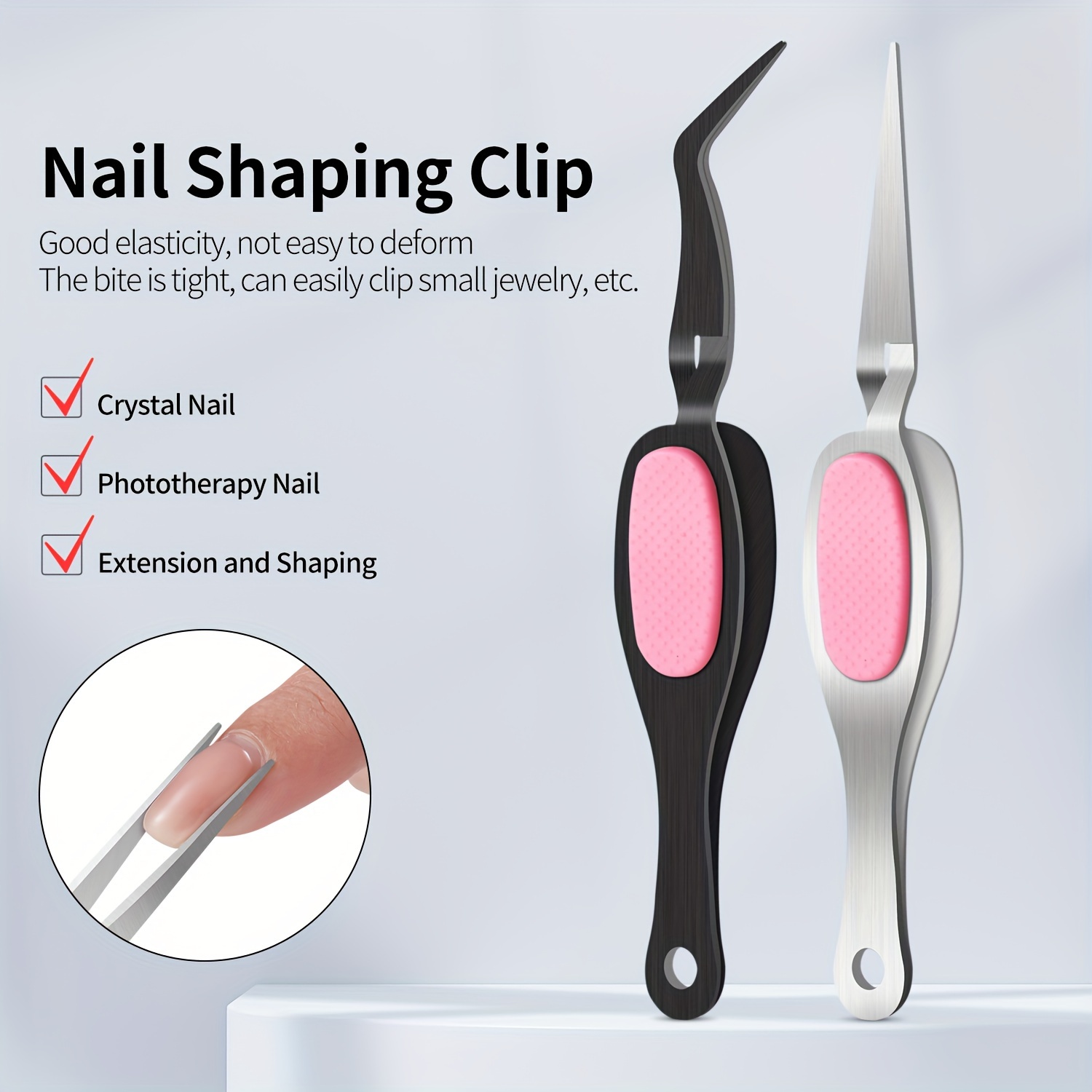 

Stainless Steel Nail Shaping Tweezers - Curved & Straight Tips For Precision Manicure, Crystal Phototherapy Extension Tool