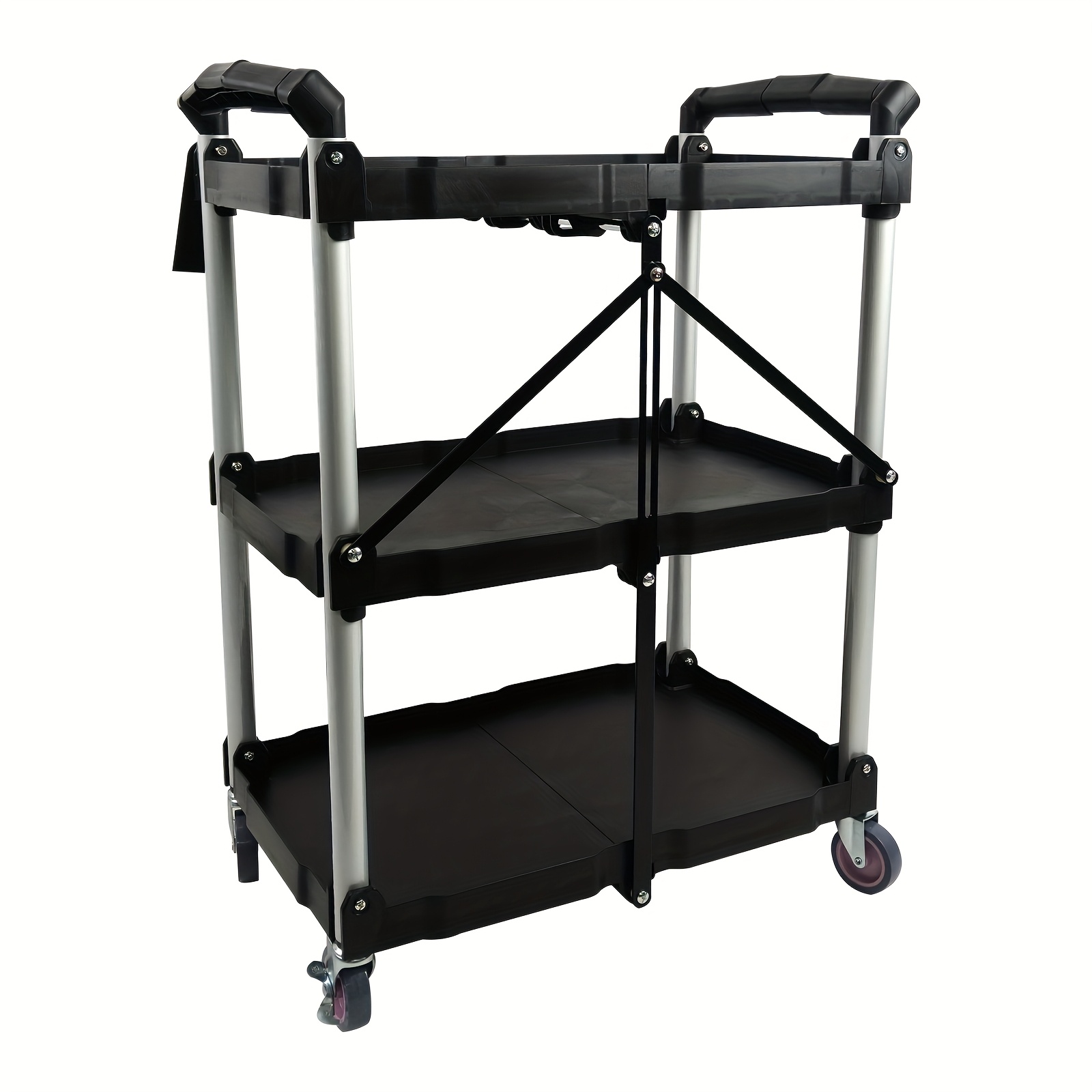 Image of Space- 3-storey Folding Trolley - Multifunctional Trolley For Office/ Home Office | With Handle & 4 Steering Wheels
