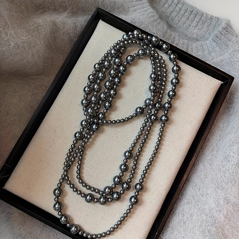 elegant vintage inspired double layer   pearl necklace luxurious long sweater chain for   for casual attire details 3