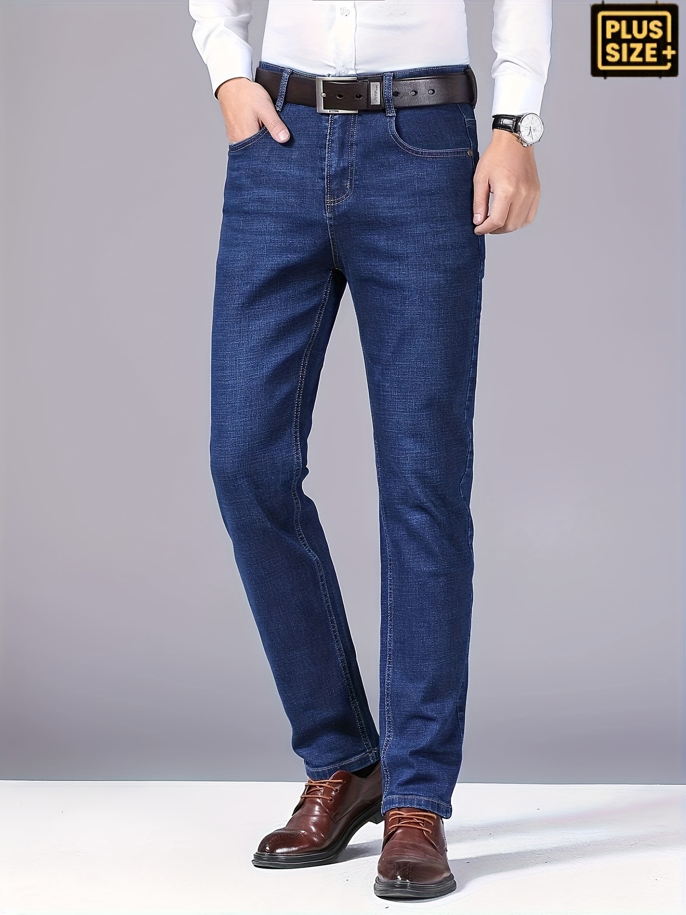 Plus Size Men's Jeans with Random Print Pocket Design, Elastic Straight-Leg Pants, Comfortable Casual Long Trousers for All Seasons, Simple and Versatile Business Style, PLUS SIZE