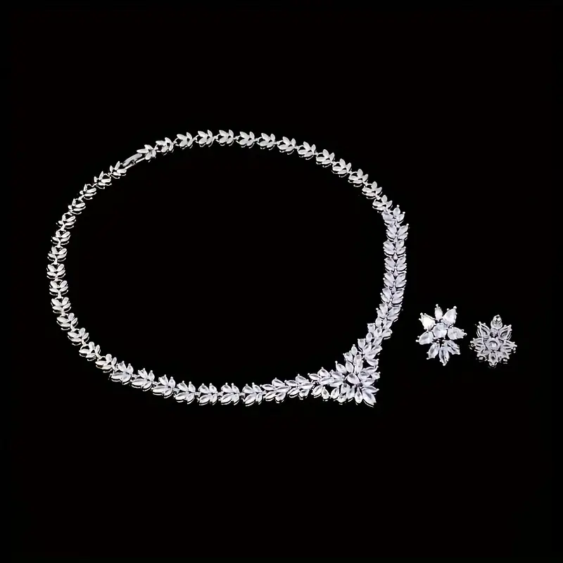 a 925 sterling zirconia flower jewelry set for women necklace earrings set for womens wedding party jewelry gifts with gift box Product details 3