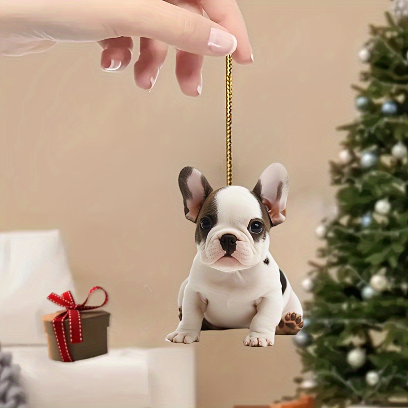 

Christmas French Bulldog Acrylic Ornament - Hanging Decor For Car Mirror, Backpack Keychain & Party Accessories