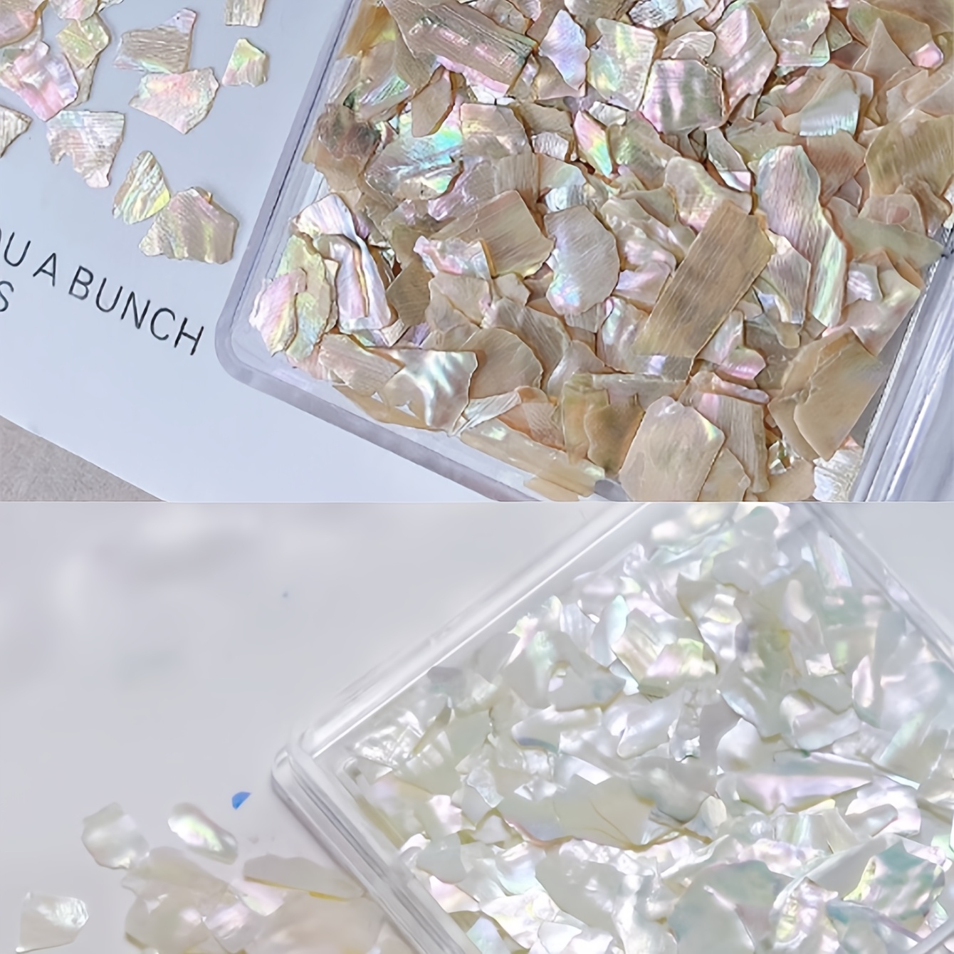 Image of /2 Boxes Set Of Bohai Bay , Square Box Shell , Shell Slices For Nail Art, Colored Abalone , Ultra-thin White Nail Decorations, Accessories, Nail Art Colorful Shell Gravel, Japanese-style Ultra-thin