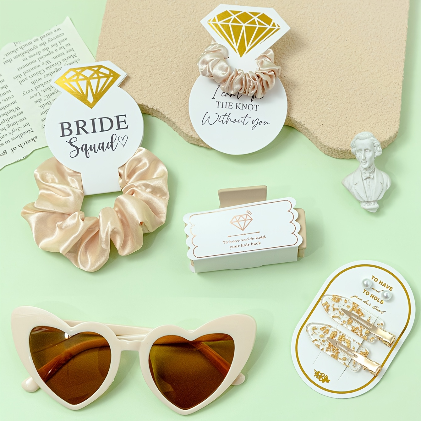 TEMU Sage Green Satin Hair Scrunchies Party Card, Suitable For Bride And Bridesmaid Gifts, 5pcs Set
