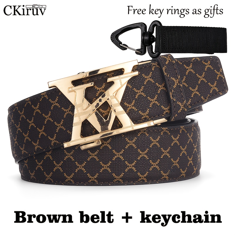 TEMU Unisex Vk Letter Print Automatic Belt, Portable Key Ring Gift, Trendy Classic Vk Letter Head Decoration, Delicate Texture Exquisite Printing