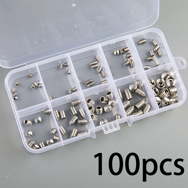 Image of 100pcs Of Silvery Pointed Fastener Set, Hexagon Socket Screws And Bolts, Screw Set In Sizes M3/m4/m5/m6/m8, Grade 12.9 Kit