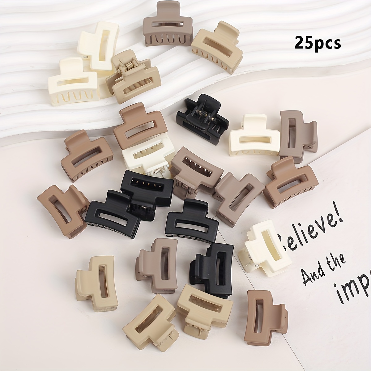 

25pcs Set Matte Mini Hair Claw Clips - 1" Square, Non-slip Grip For Bangs & Flyaways, Casual Attire