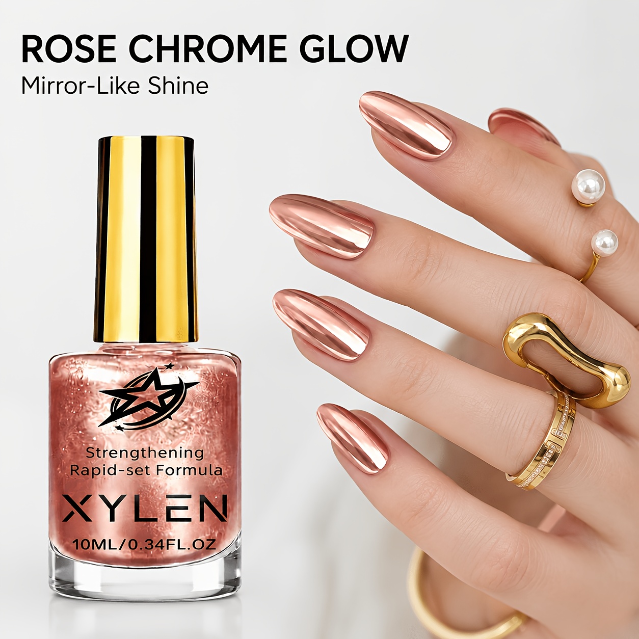 Image of Rose Metallic Nail Polish, Metallic Rose Natural Reflective Nail Polish, No Baking Quick Dry, No Lamp Needed, Chrome Glossy Texture, Salon-grade Manicure, Daily Versatile Durable