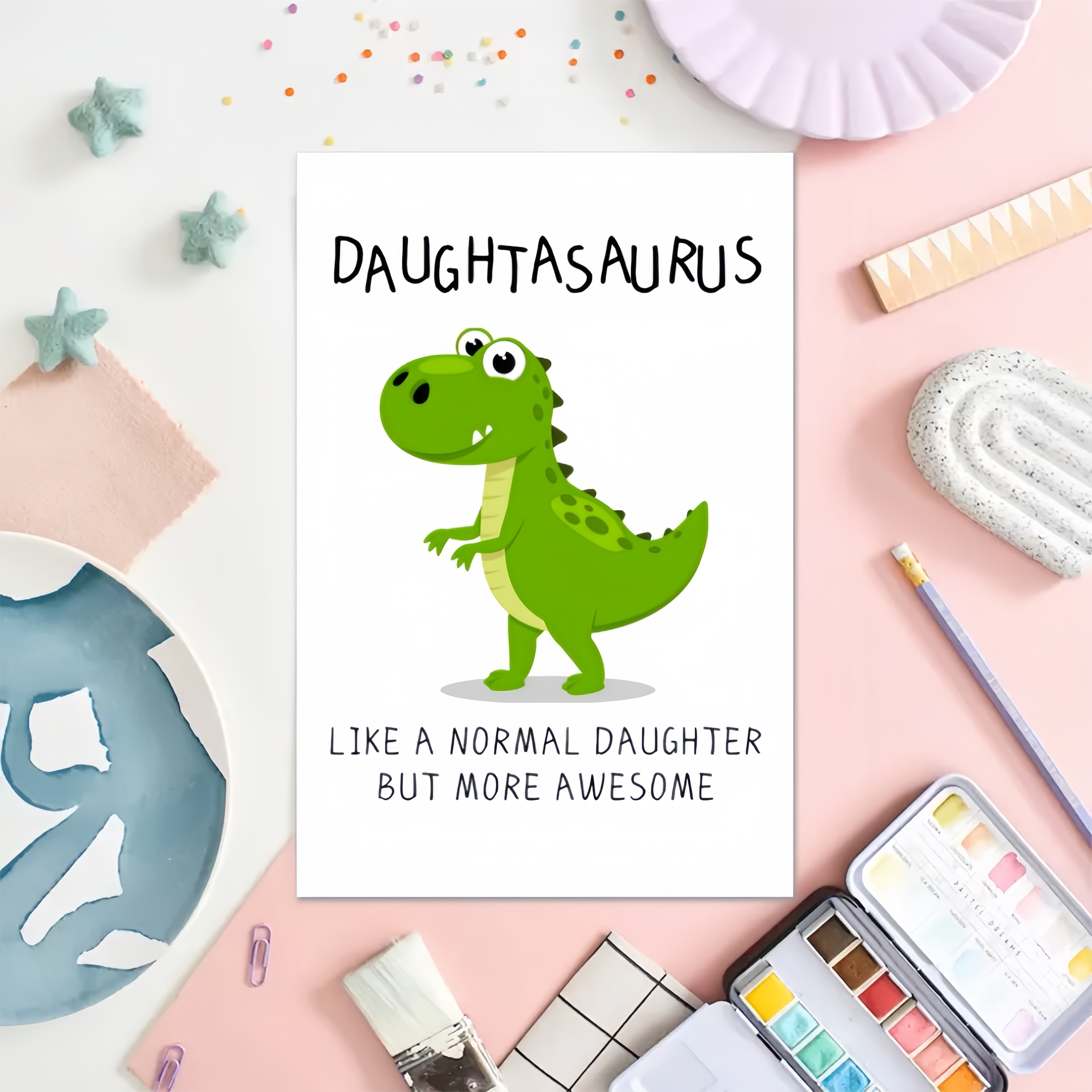 TEMU 1pc Cute Dinosaur Daughter Card With Envelope, Birthday Card For Daughter, Creative Greeting Card, Greeting Card For Most Festivals,
