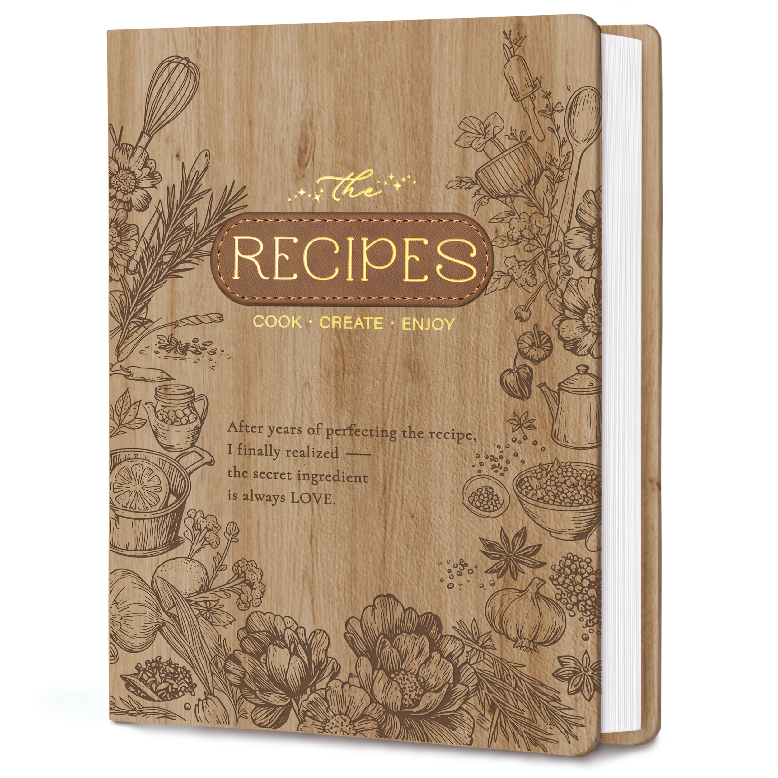 E-shop Premium Rezeptbuch mit Holzmaserung - Blanko zum Schreiben eigener Rezepte, 150 Seiten fassen 144 Rezepte, A5-Format mit wasserfestem und