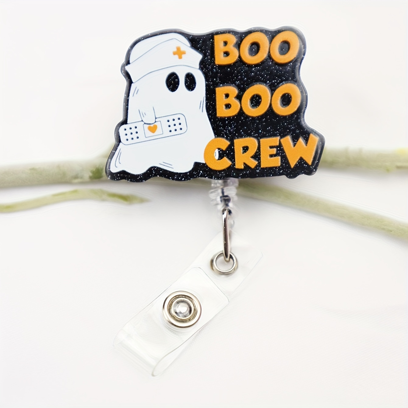 

Crew Ghost Badge Reel, Acrylic Retractable Id Badge Holder With Swivel Clip For Nurses And Medical Staff, English Text, Office Badge Clip, Nurse & Worker Gift