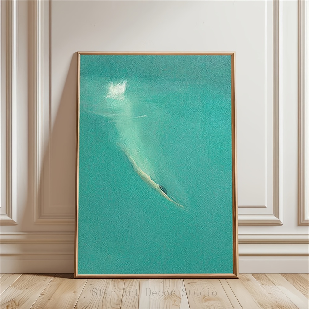 TEMU 2d Flat, 1pc Realistic Movement Themed Oil Painting, Hand Drawn Underwater Movement Moments, With Water As The Background, Realistic Outline The